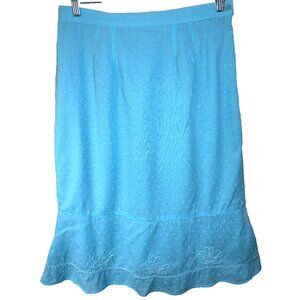 Sky Blue Women's Swiss Dot 100% Cotton Midi Skirt Sz XL Beaded Hem Feminine Boho